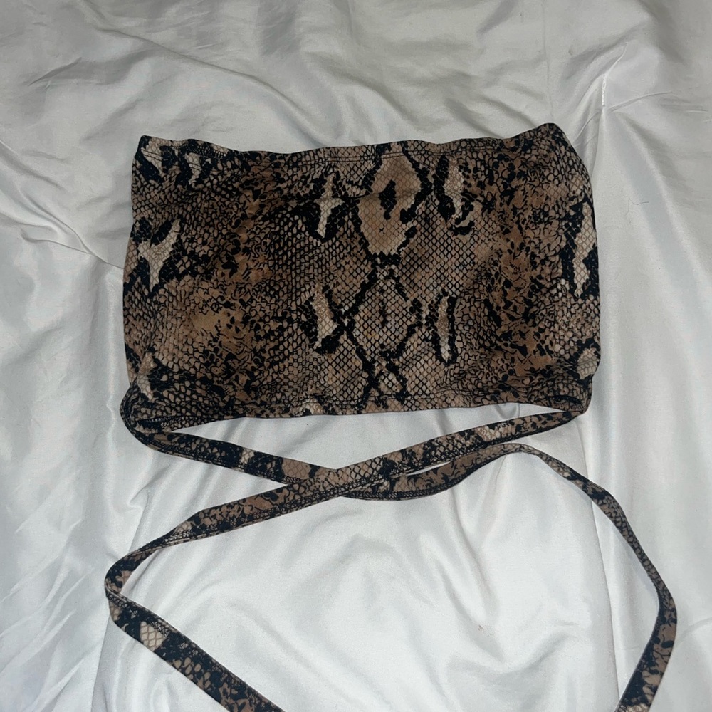 Animal print tube top with cross ties